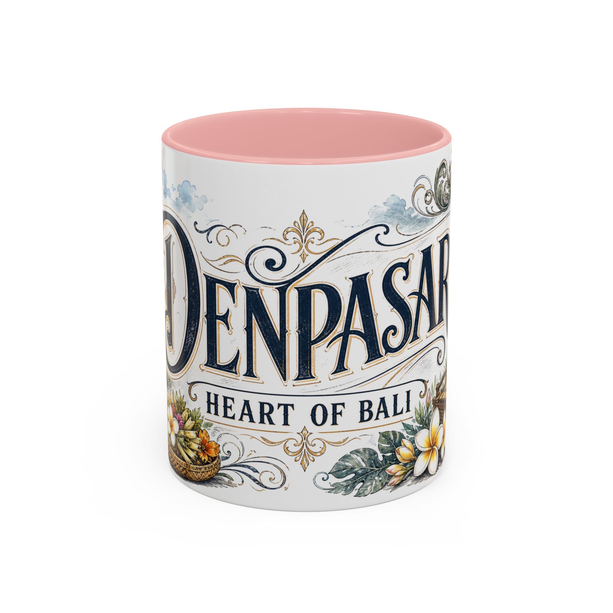 Denpasar Coffee Mug | Indonesia Travel Souvenir | Vintage Illustrated City Gift | 11 oz 15 oz Accent Mug