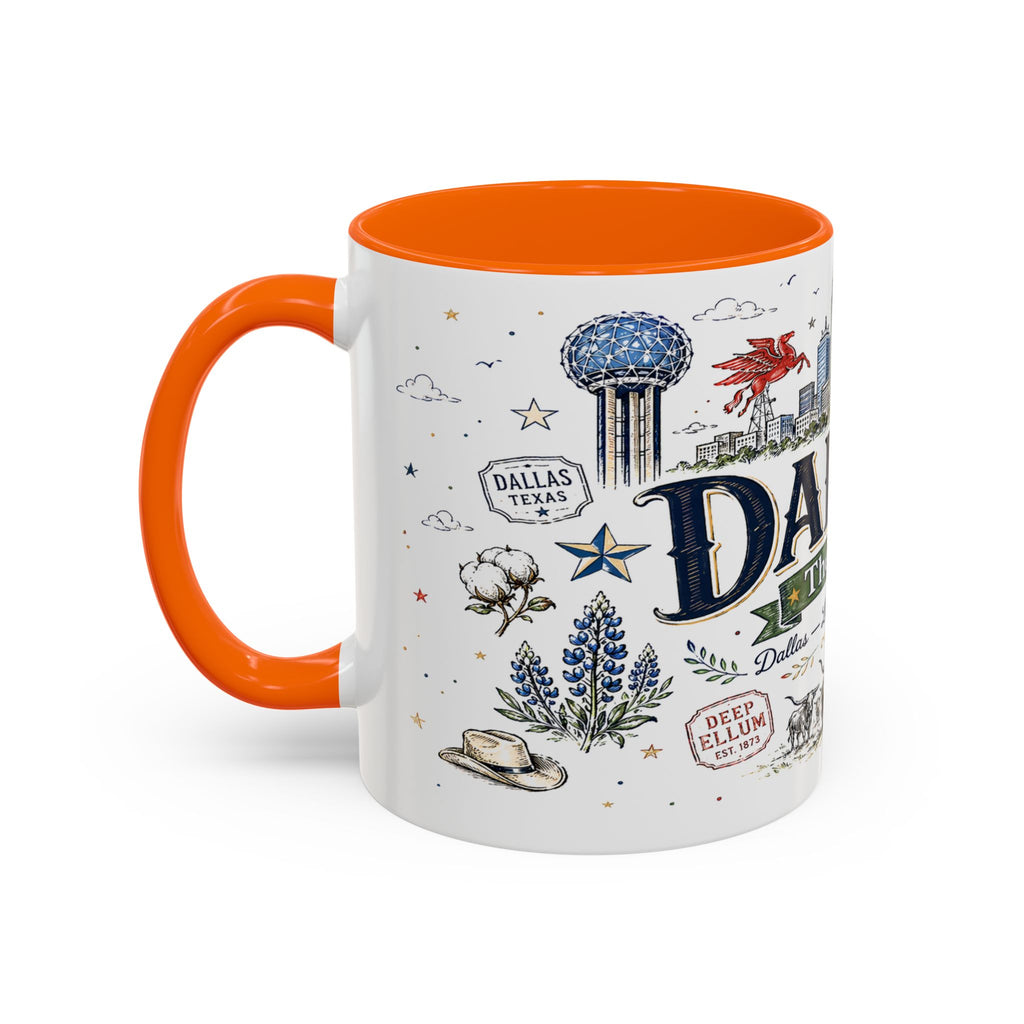 Dallas Coffee Mug | Texas Souvenir City Gift | Accent Color Ceramic 11oz 15oz