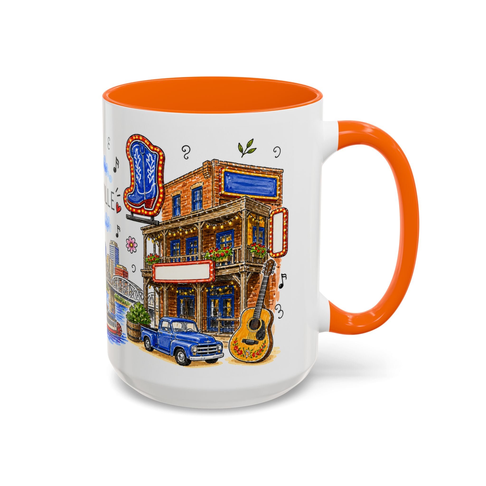 Nashville Illustrated Travel Mug | City Souvenir Accent Coffee Mug | 11oz 15oz Ceramic Cup