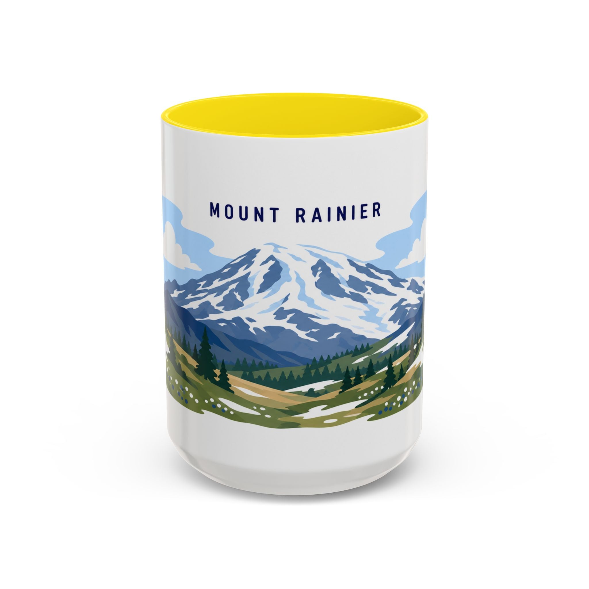 Mount Rainier National Park Coffee Mug | Solid Color Block Park Souvenir | 11oz 15oz Accent Mug