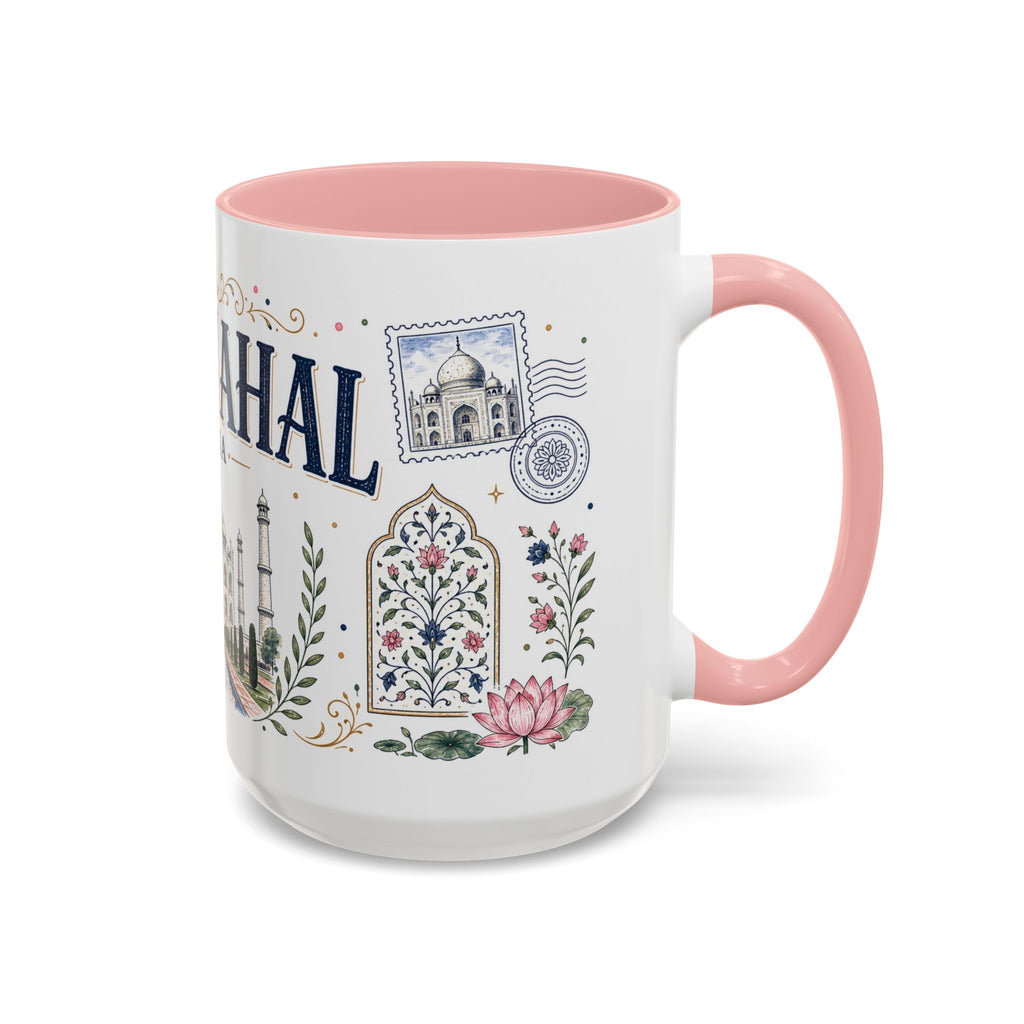 Taj Mahal Coffee Mug | Travel Destination Souvenir Gift | Accent Color Ceramic 11oz 15oz