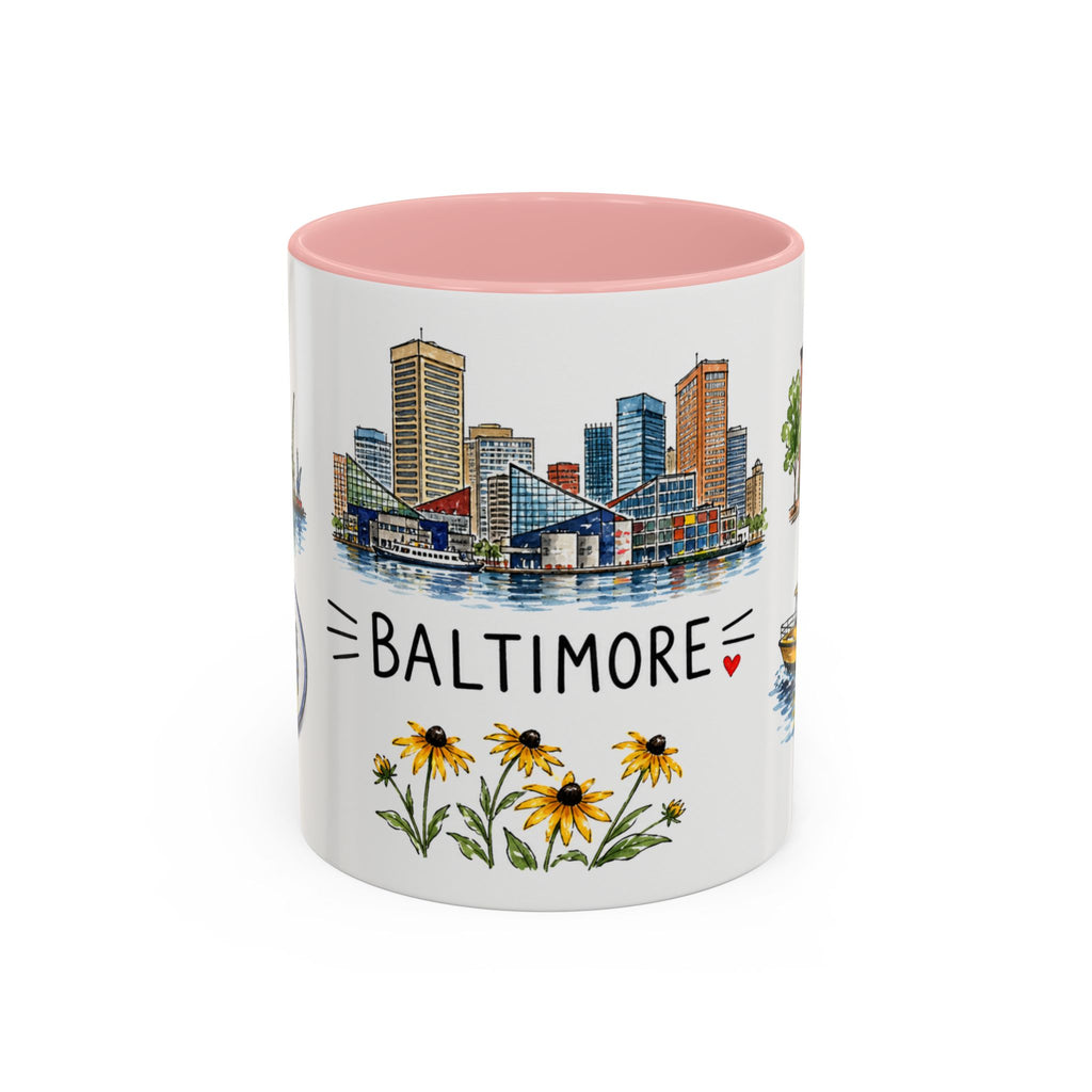 Baltimore Illustrated Travel Mug | City Souvenir Accent Coffee Mug | 11oz 15oz Ceramic Cup
