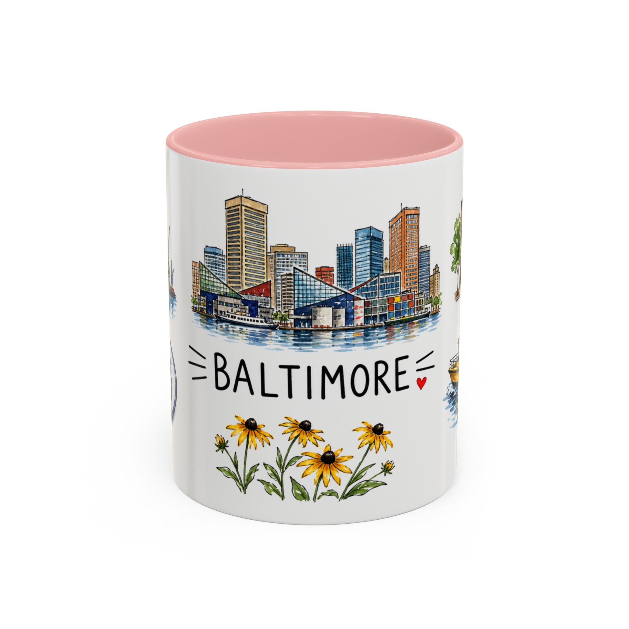 Baltimore Illustrated Travel Mug | City Souvenir Accent Coffee Mug | 11oz 15oz Ceramic Cup