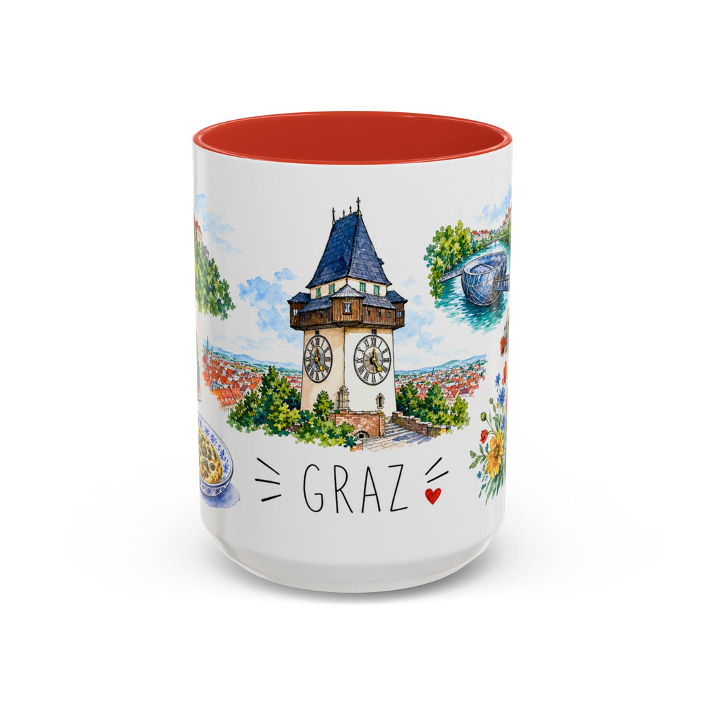 Graz Illustrated Travel Mug | City Souvenir Accent Coffee Mug | 11oz 15oz Ceramic Cup