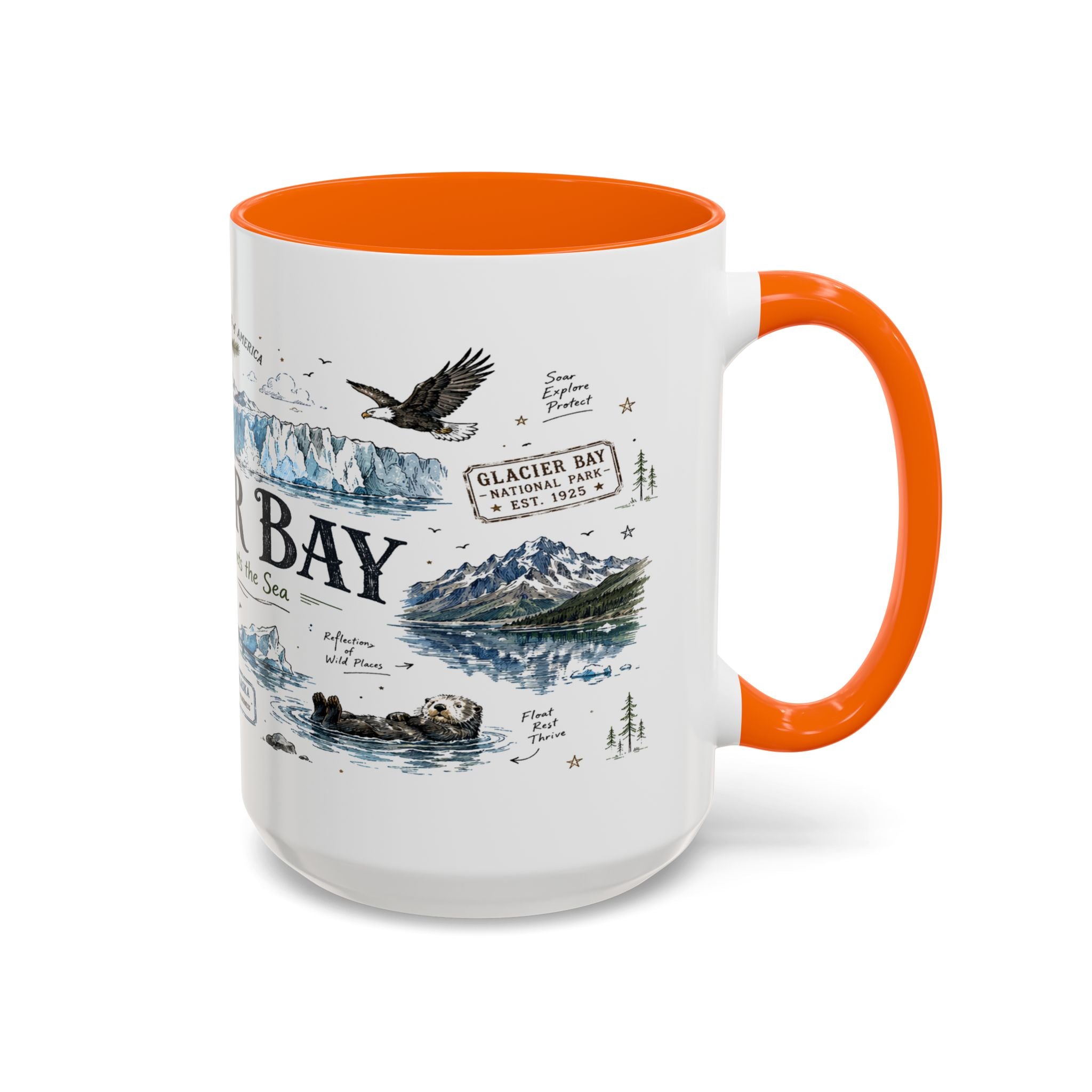 Glacier Bay National Park Coffee Mug | Alaska Wilderness Kayaking Gift | Accent Color Ceramic 11oz 15oz