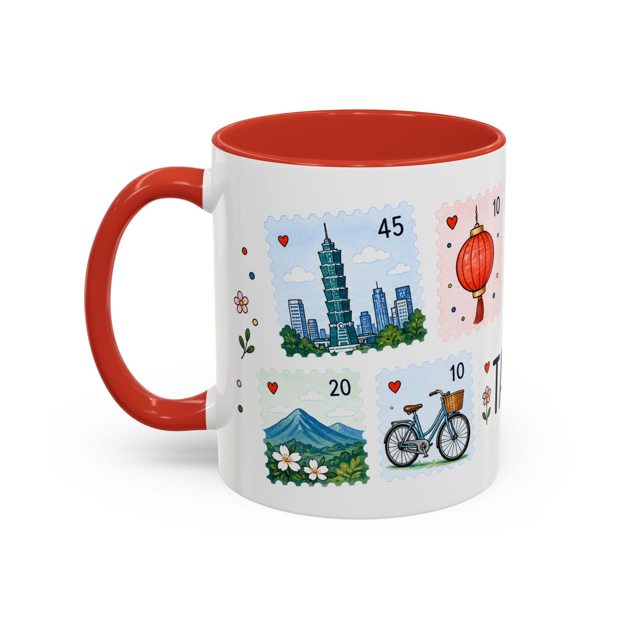 Taipei Coffee Mug | Postage Stamp Collage Mug | Travel Souvenir Accent Cup 11oz 15oz