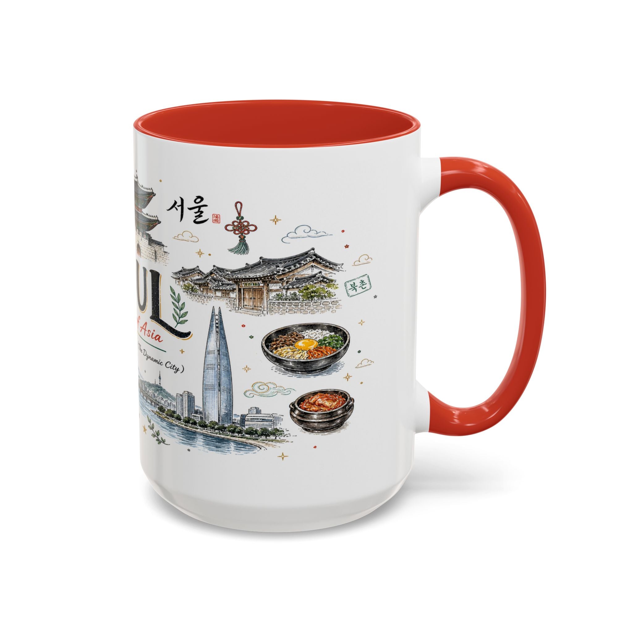 Seoul Coffee Mug | Korea Souvenir Travel Gift | Accent Color Ceramic 11oz 15oz