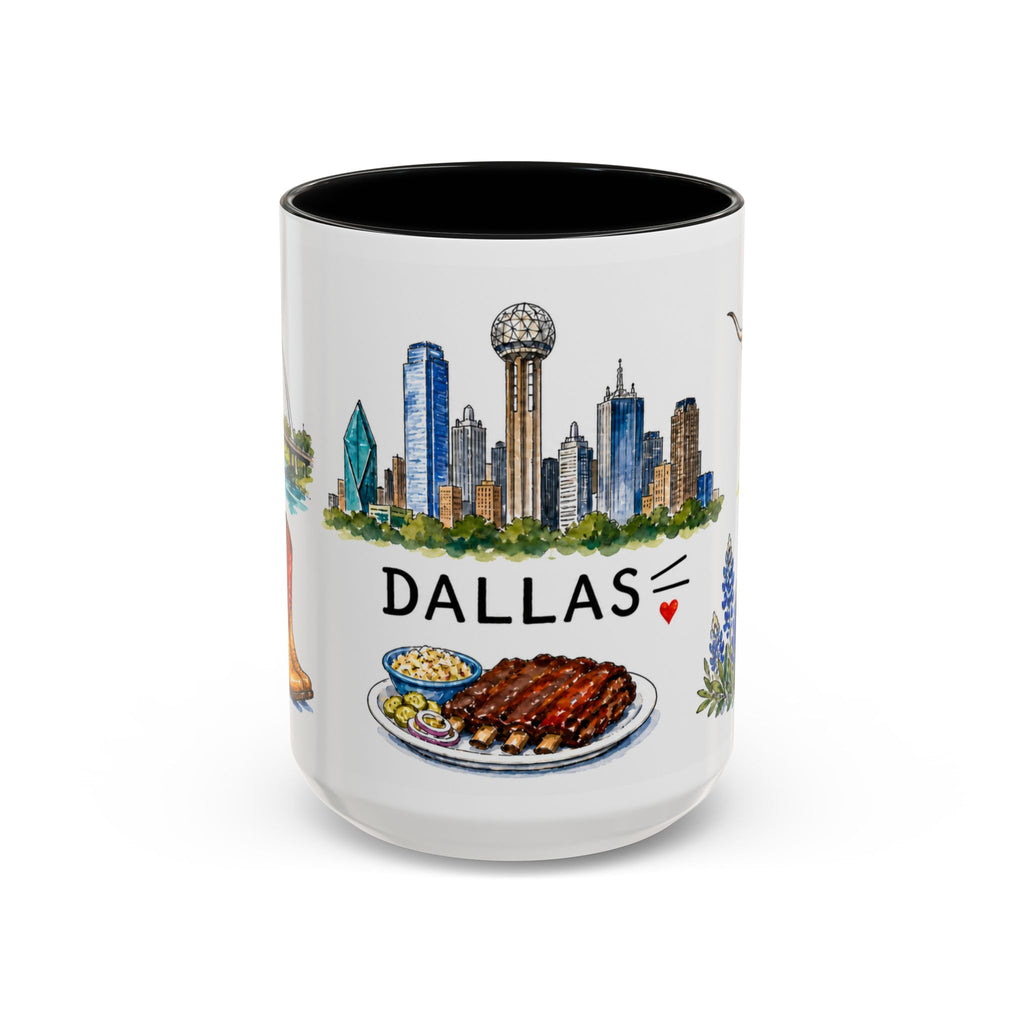 Dallas Illustrated Travel Mug | City Souvenir Accent Coffee Mug | 11oz 15oz Ceramic Cup