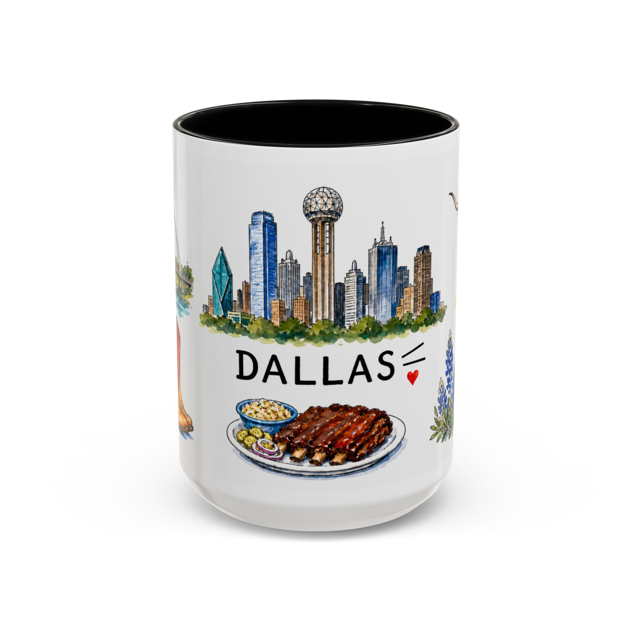 Dallas Illustrated Travel Mug | City Souvenir Accent Coffee Mug | 11oz 15oz Ceramic Cup