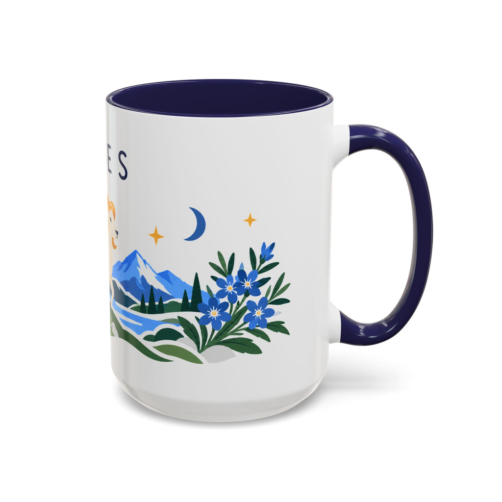 Aries Zodiac Coffee Mug | Ram and Floral Design | Astrology Birthday Gift | 11 oz 15 oz Ceramic Accent Mug