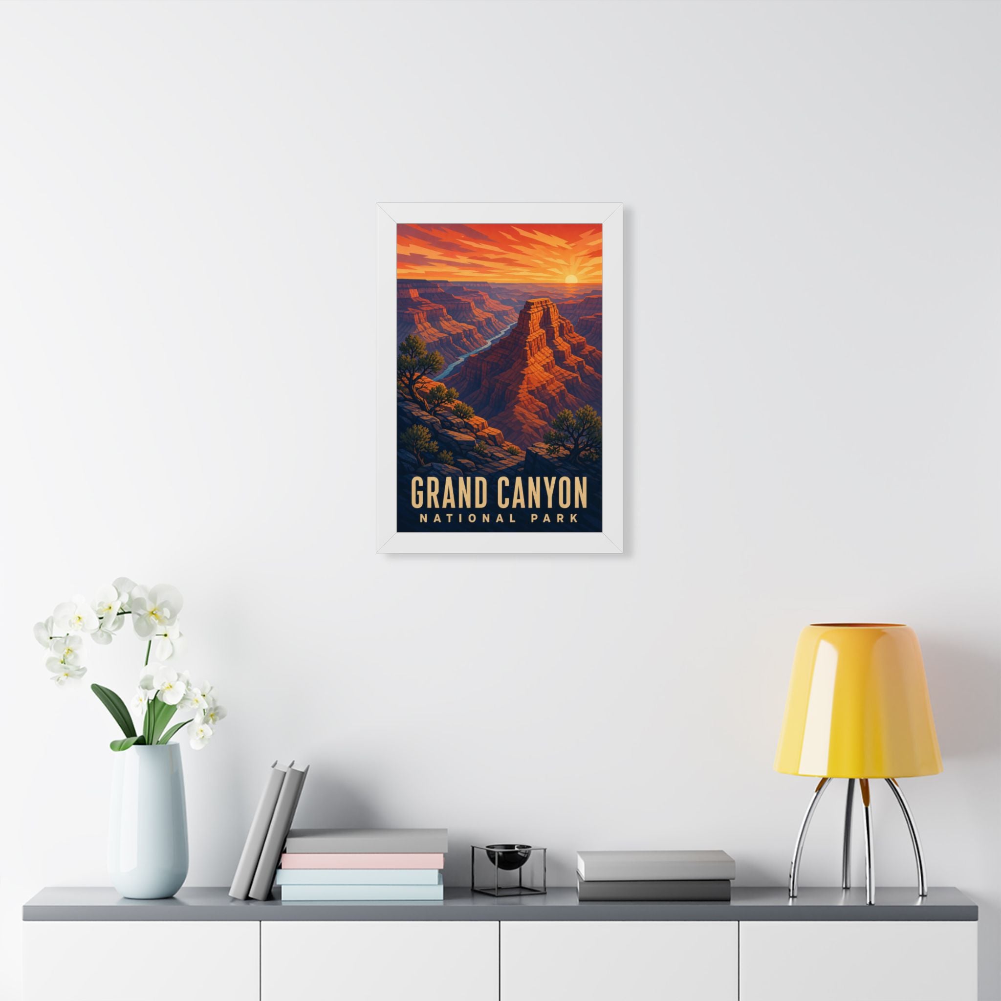 Grand Canyon National Park Framed Poster | Vintage Travel Wall Art | Black Walnut White Frame | 16x24 20x30