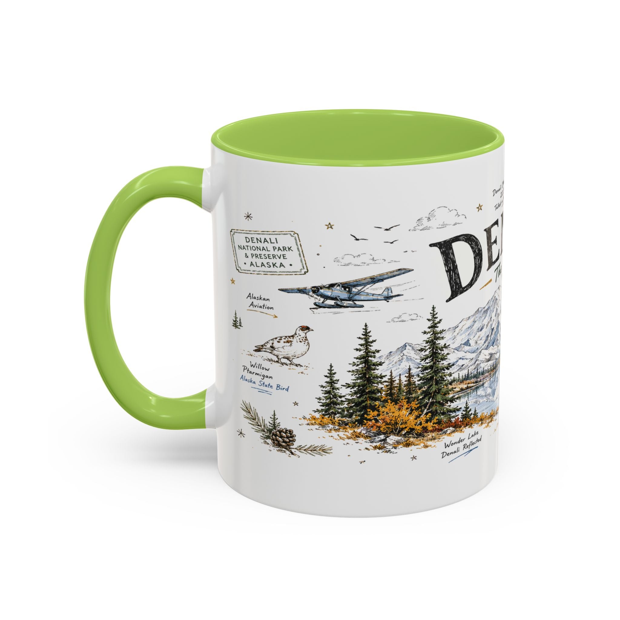 Denali National Park Coffee Mug | Alaska National Park Hiking Gift | Accent Color Ceramic 11oz 15oz