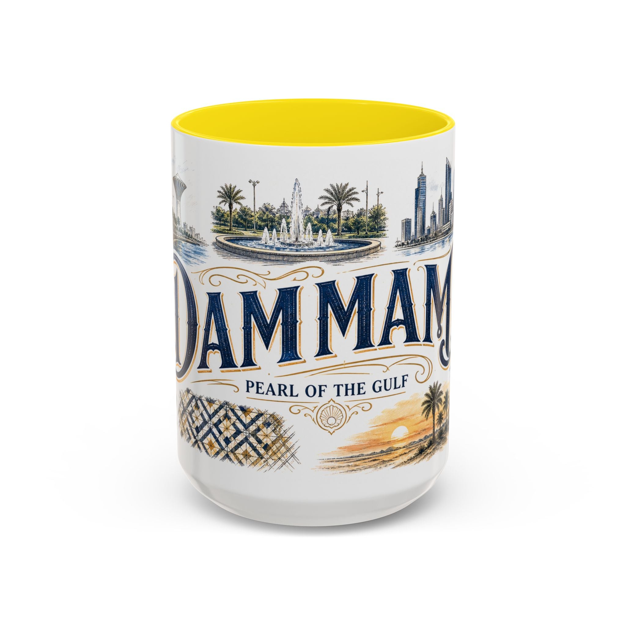 Dammam Coffee Mug | Saudi Arabia Travel Souvenir | Vintage Illustrated City Gift | 11 oz 15 oz Accent Mug