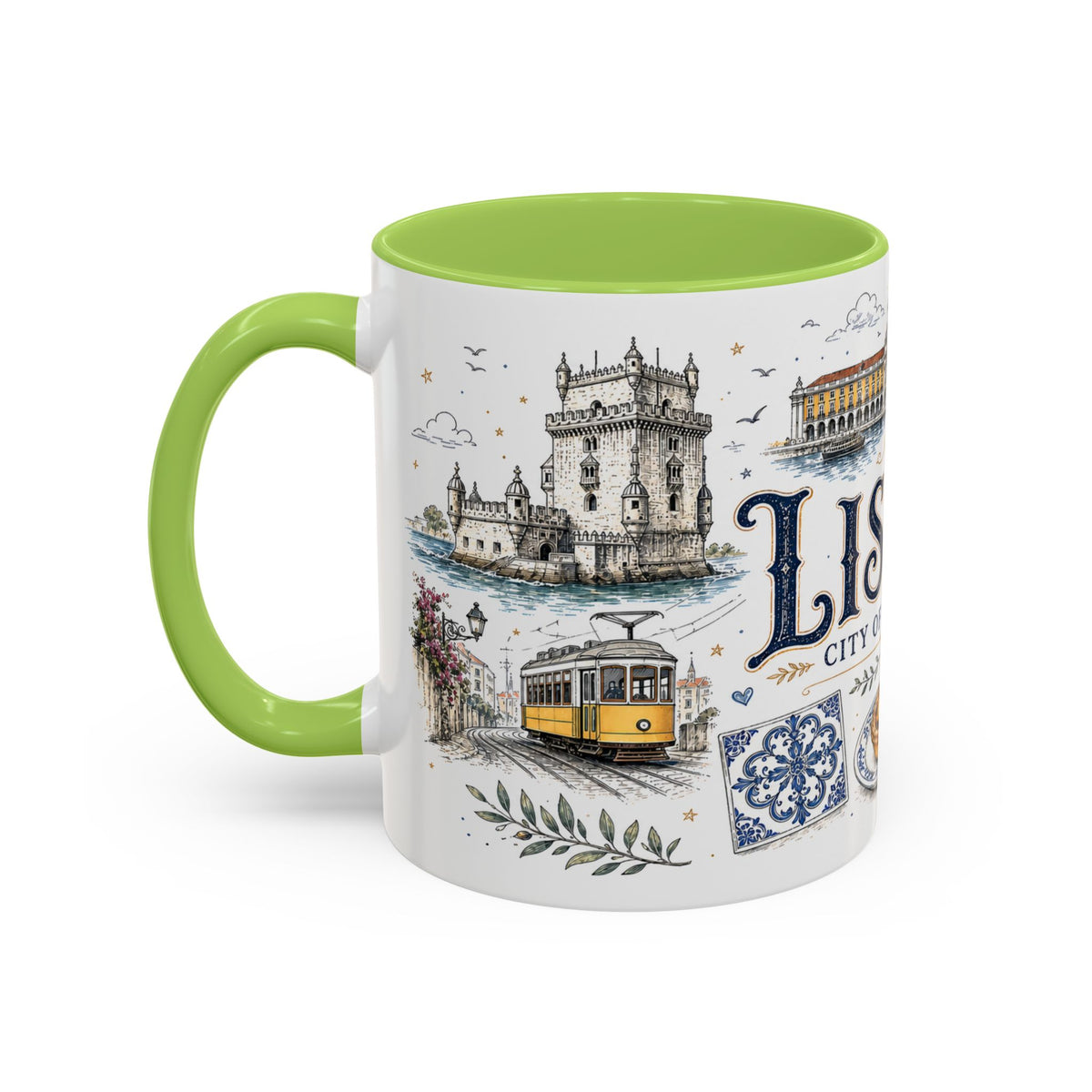Lisbon Coffee Mug | Portugal Travel Souvenir | Vintage Illustrated City Gift | 11 oz 15 oz Accent Mug
