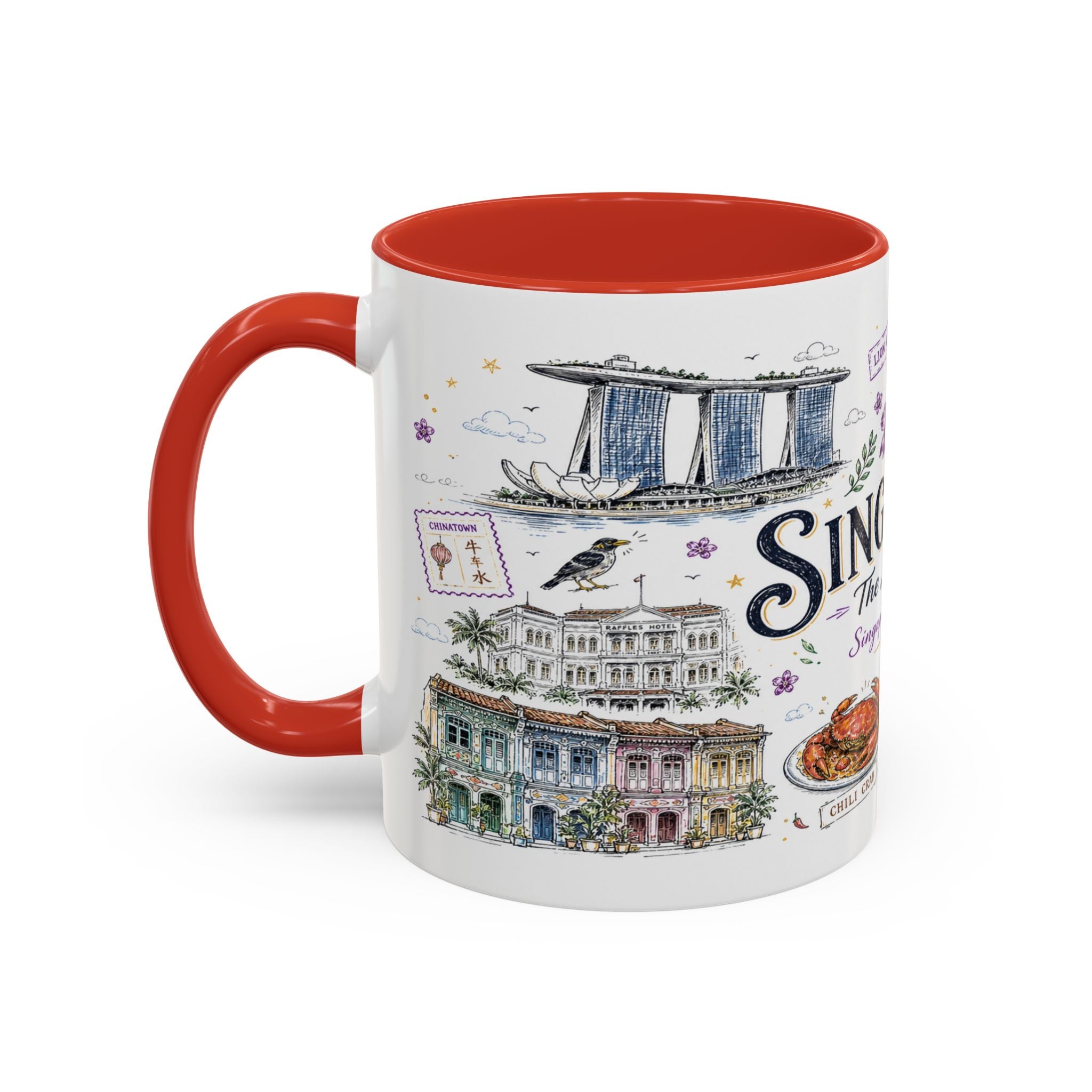 Singapore Coffee Mug | Asia Souvenir Travel Gift | Accent Color Ceramic 11oz 15oz