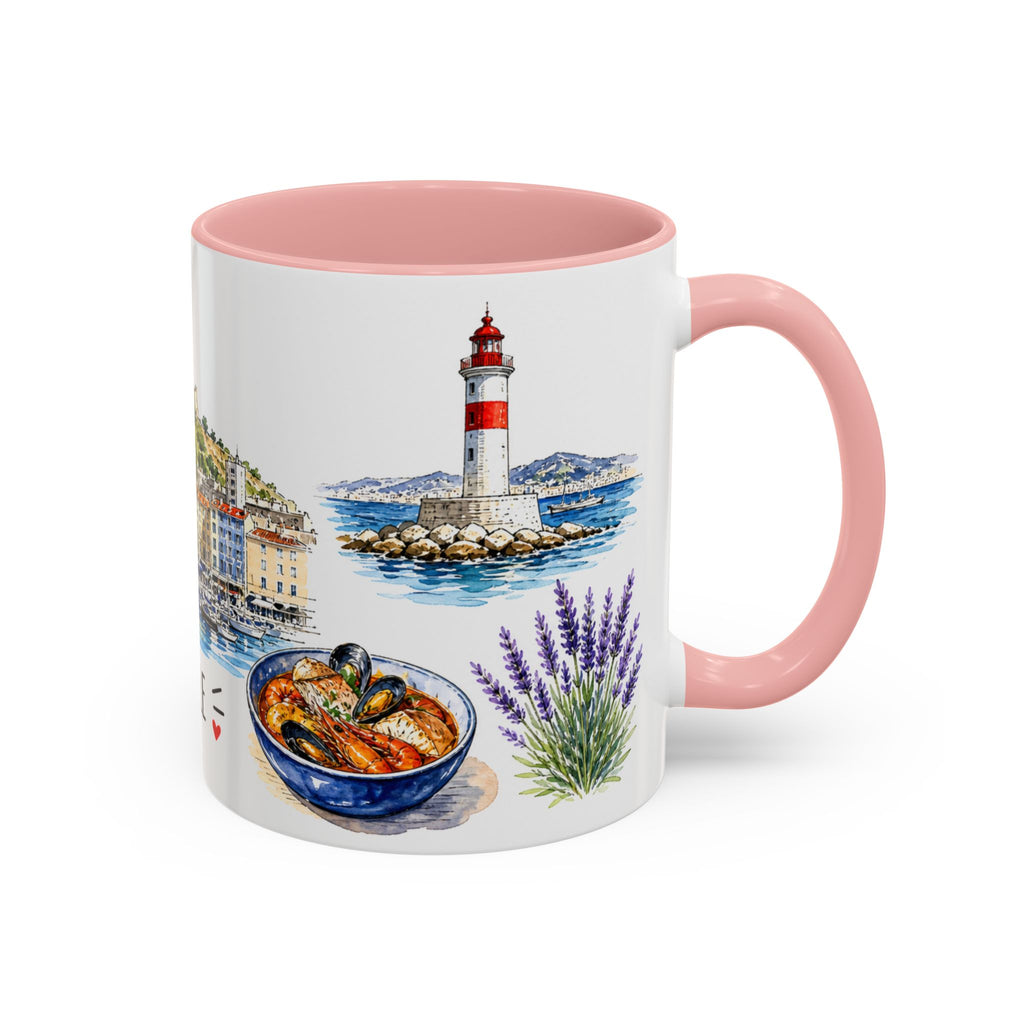 Marseille Illustrated Travel Mug | City Souvenir Accent Coffee Mug | 11oz 15oz Ceramic Cup