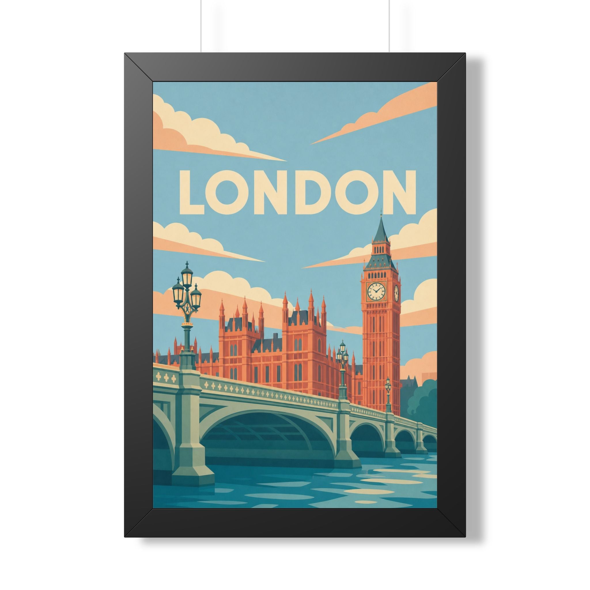 London Westminster United Kingdom Framed Poster | Vintage Travel Wall Art | Black Walnut White Frame | 16x24 20x30
