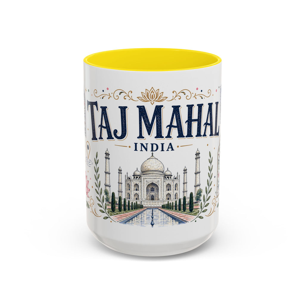 Taj Mahal Coffee Mug | Travel Destination Souvenir Gift | Accent Color Ceramic 11oz 15oz