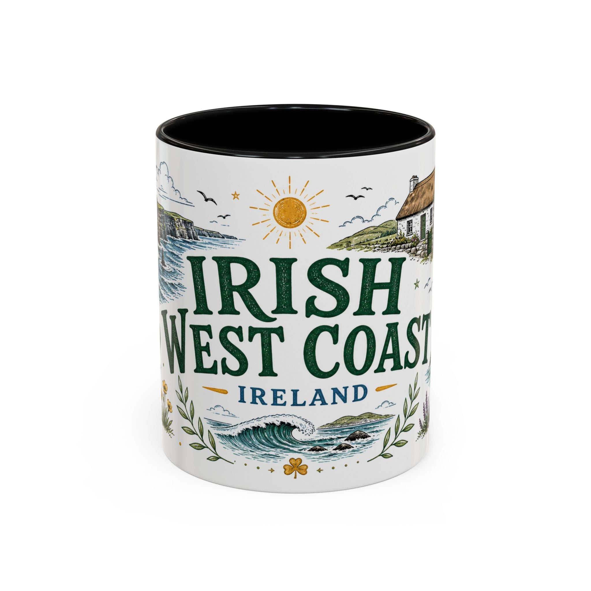 Irish West Coast Coffee Mug | Travel Destination Souvenir Gift | Accent Color Ceramic 11oz 15oz