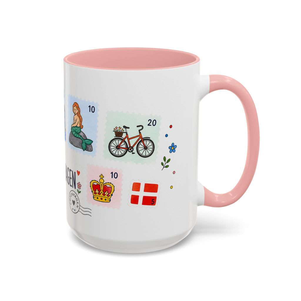 Copenhagen Coffee Mug | Postage Stamp Collage Mug | Travel Souvenir Accent Cup 11oz 15oz