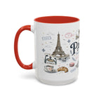 Paris Coffee Mug | France Souvenir Travel Gift | Accent Color Ceramic 11oz 15oz