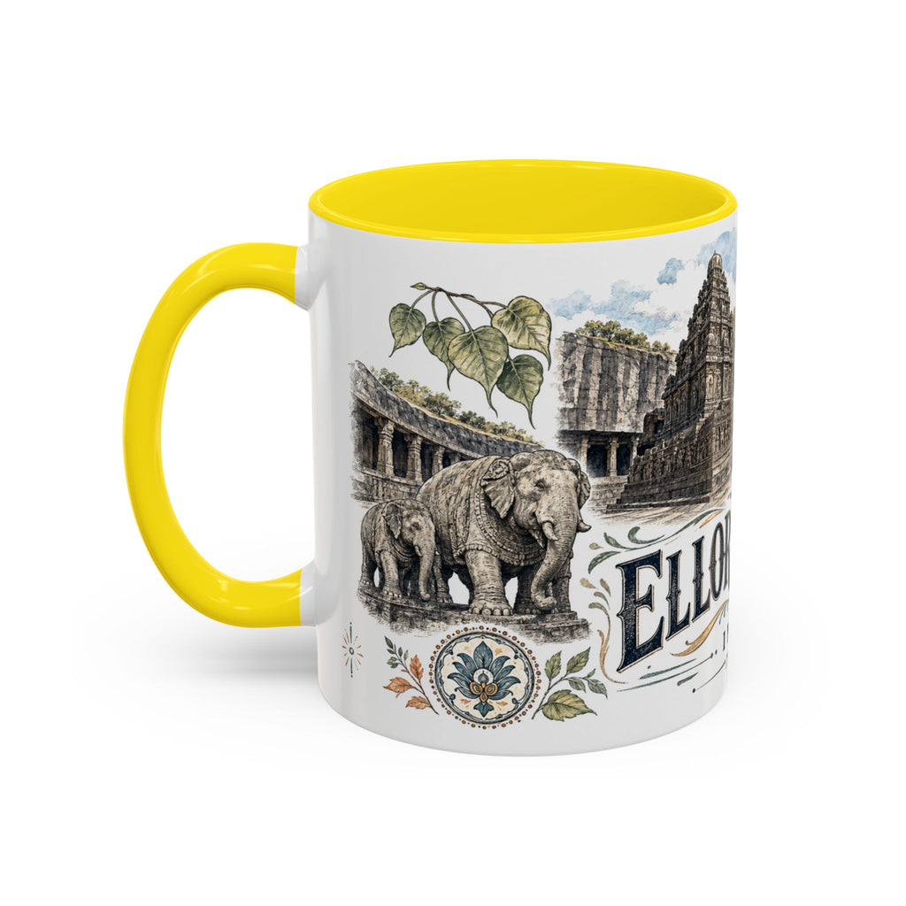 Ellora Caves Mug, India Travel Souvenir, Bucket List Gift, Accent Ceramic Coffee Mug 11oz 15oz