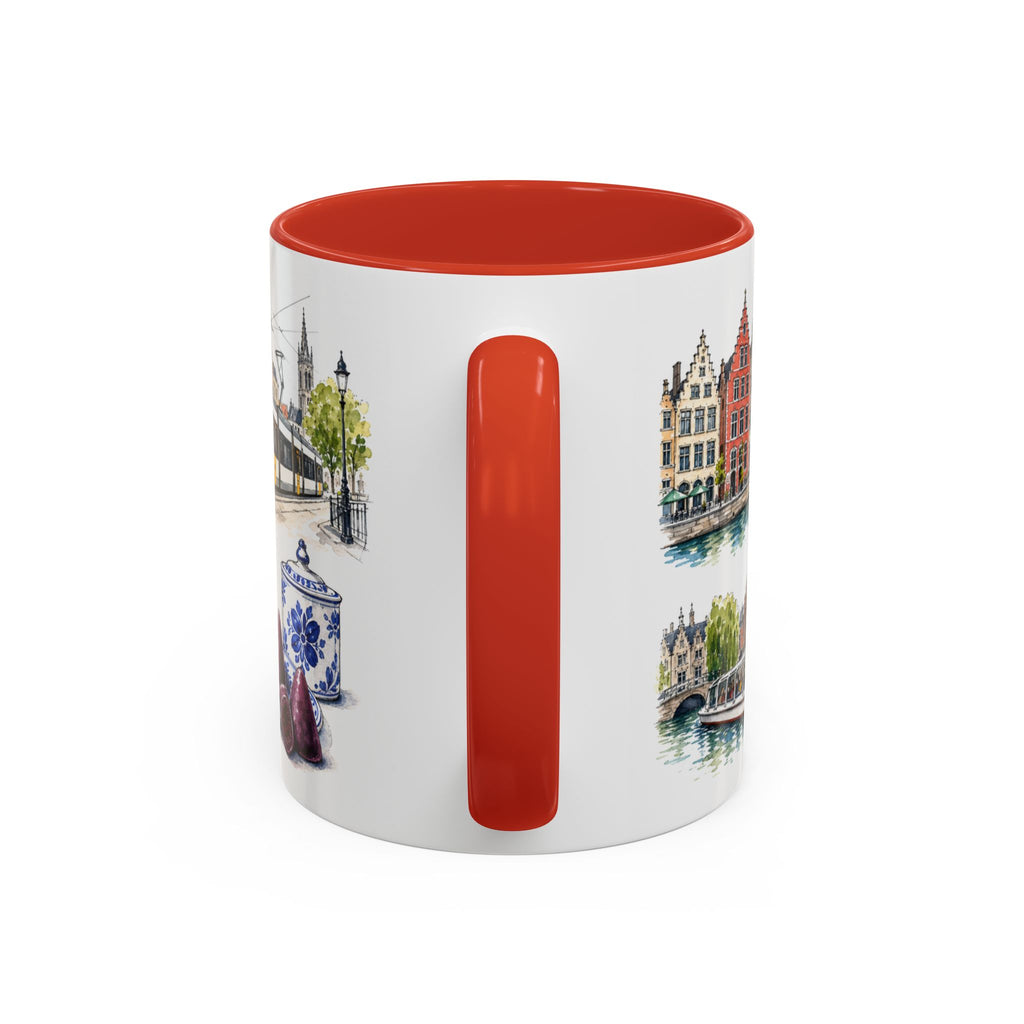 Ghent Illustrated Travel Mug | City Souvenir Accent Coffee Mug | 11oz 15oz Ceramic Cup