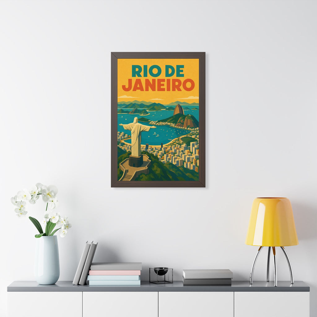 Rio de Janeiro Panorama Brazil Framed Poster | Vintage Travel Wall Art | Black Walnut White Frame | 16x24 20x30