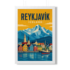 Reykjavík Iceland Framed Poster | Vintage Travel Wall Art | Black Walnut White Frame | 16x24 20x30