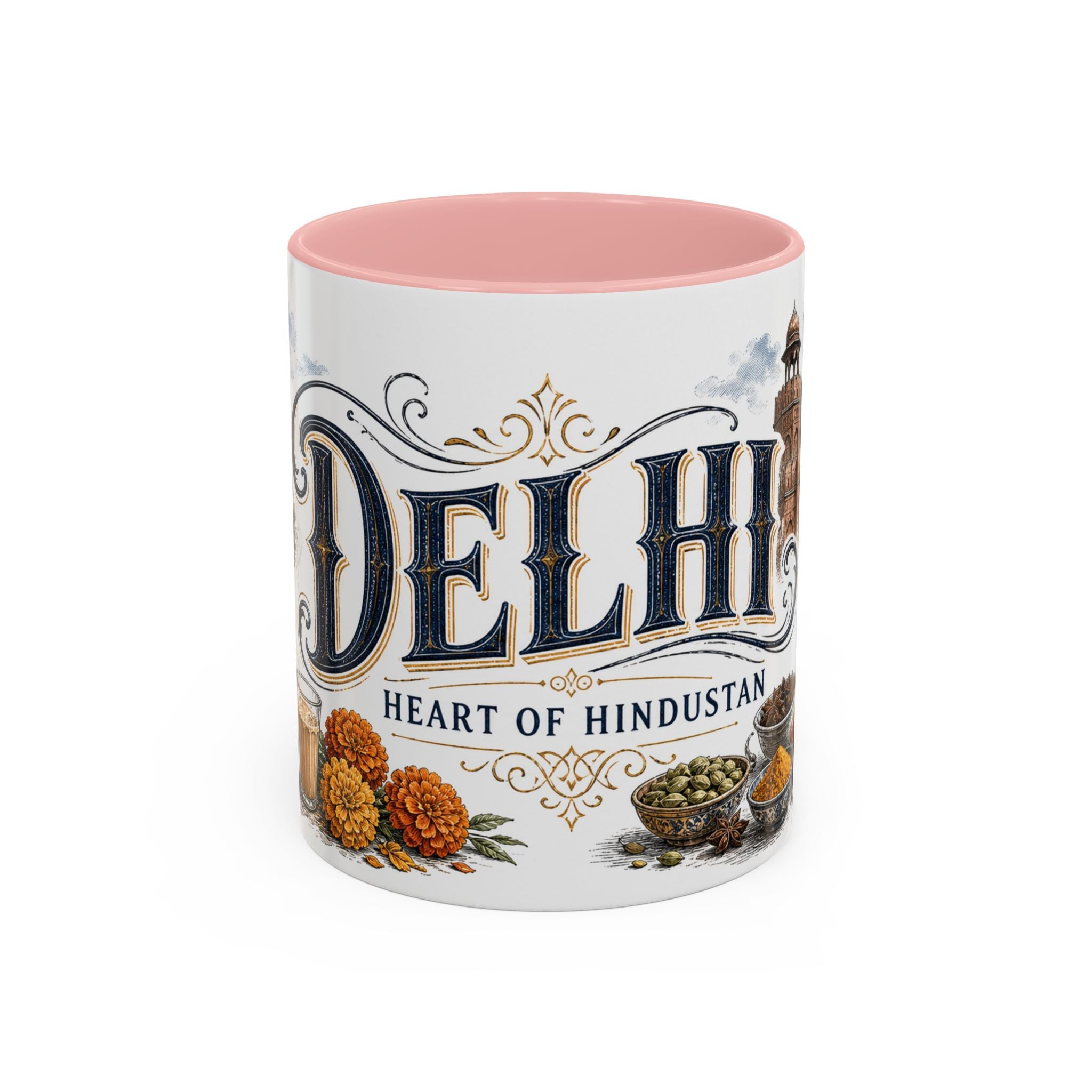 Delhi Coffee Mug | India Travel Souvenir | Vintage Illustrated City Gift | 11 oz 15 oz Accent Mug
