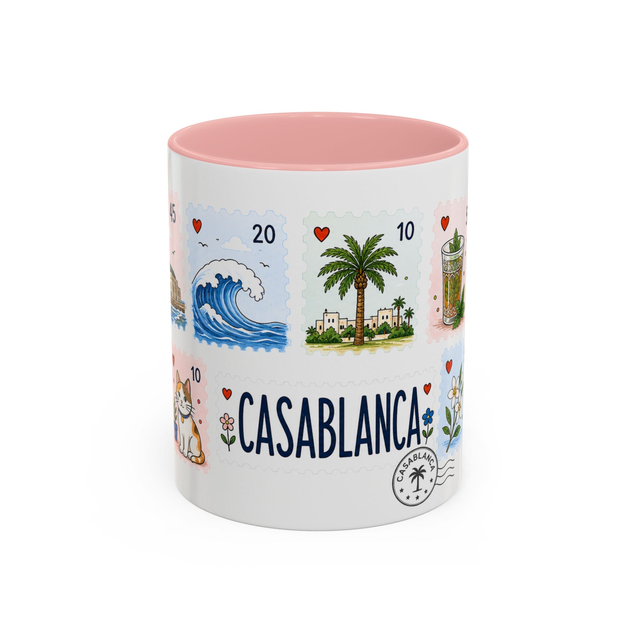 Casablanca Coffee Mug | Postage Stamp Collage Mug | Travel Souvenir Accent Cup 11oz 15oz