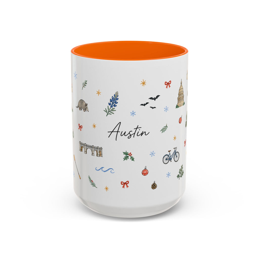 Austin Christmas Mug | Watercolor Travel Souvenir | Holiday Gift | Accent Ceramic Coffee Cup 11oz 15oz