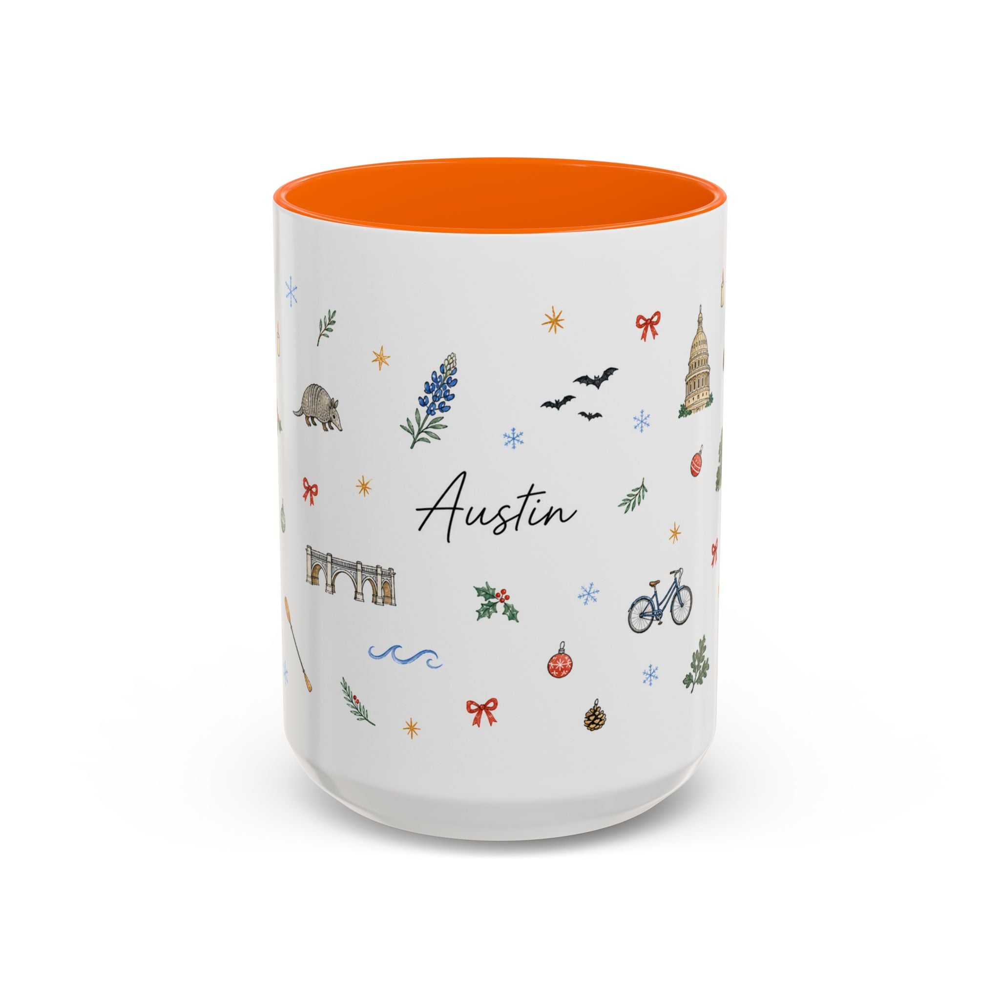 Austin Christmas Mug | Watercolor Travel Souvenir | Holiday Gift | Accent Ceramic Coffee Cup 11oz 15oz