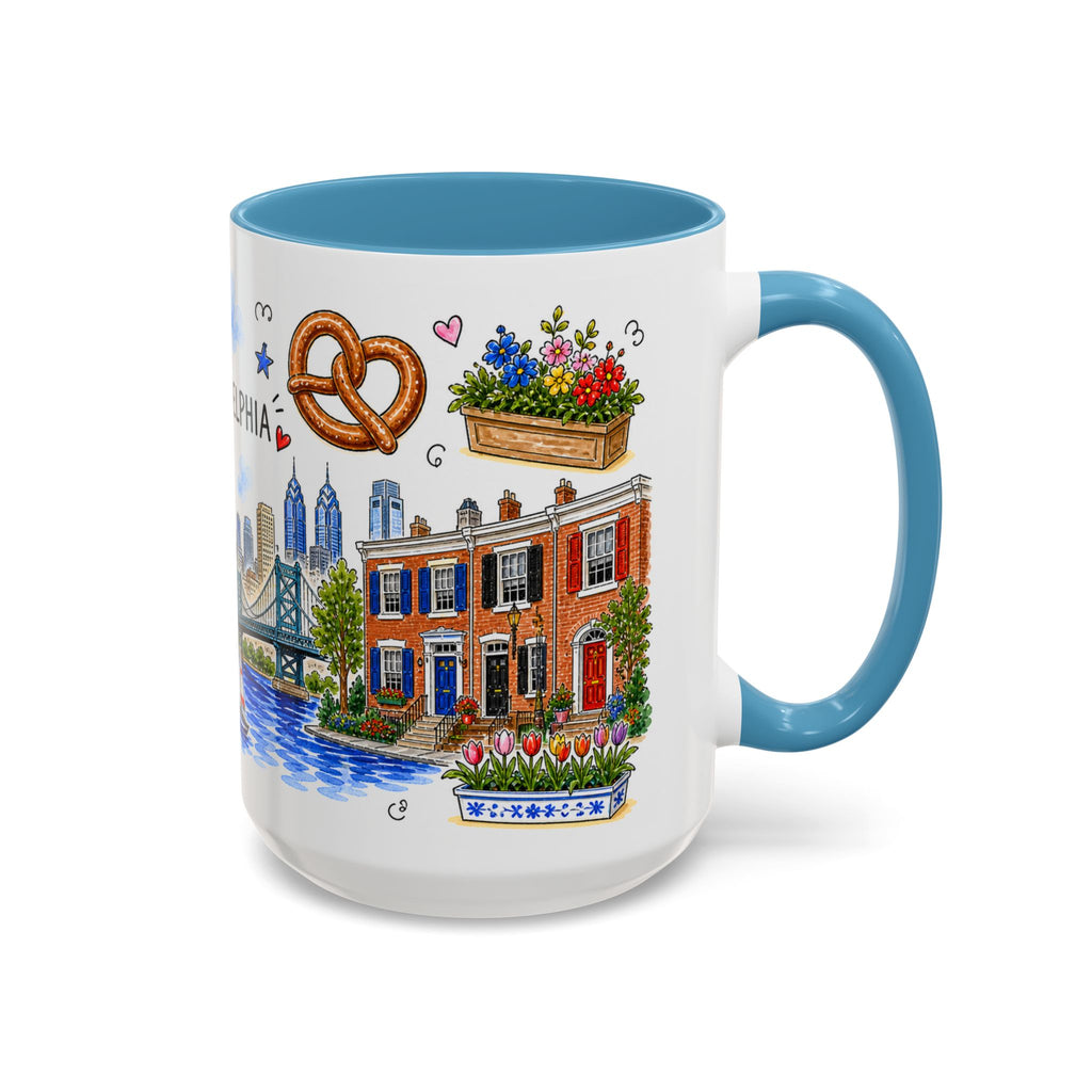 Philadelphia Illustrated Travel Mug | City Souvenir Accent Coffee Mug | 11oz 15oz Ceramic Cup