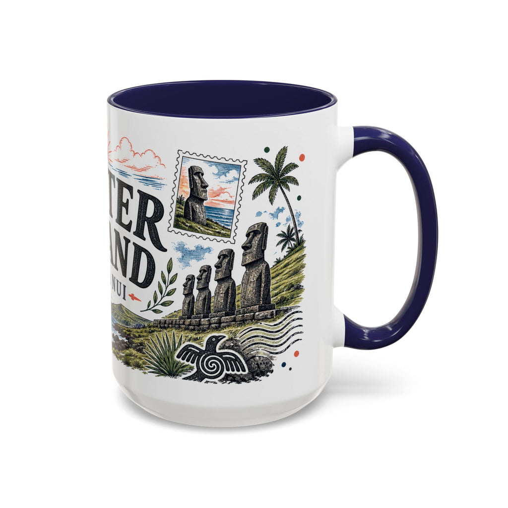 Easter Island Coffee Mug | Travel Destination Souvenir Gift | Accent Color Ceramic 11oz 15oz