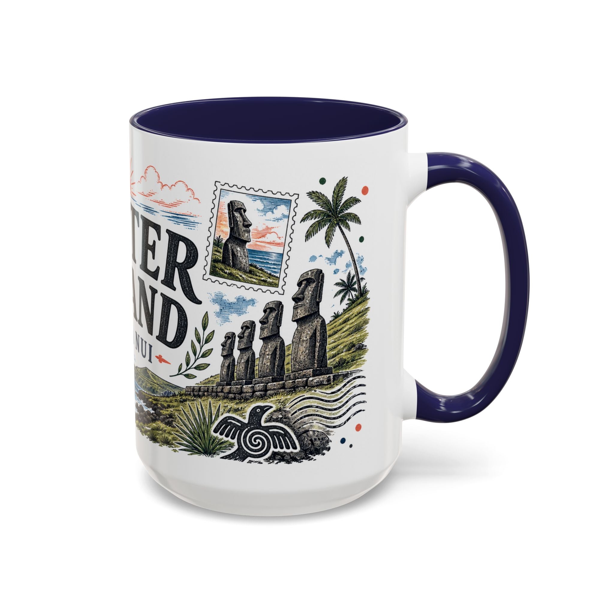 Easter Island Coffee Mug | Travel Destination Souvenir Gift | Accent Color Ceramic 11oz 15oz