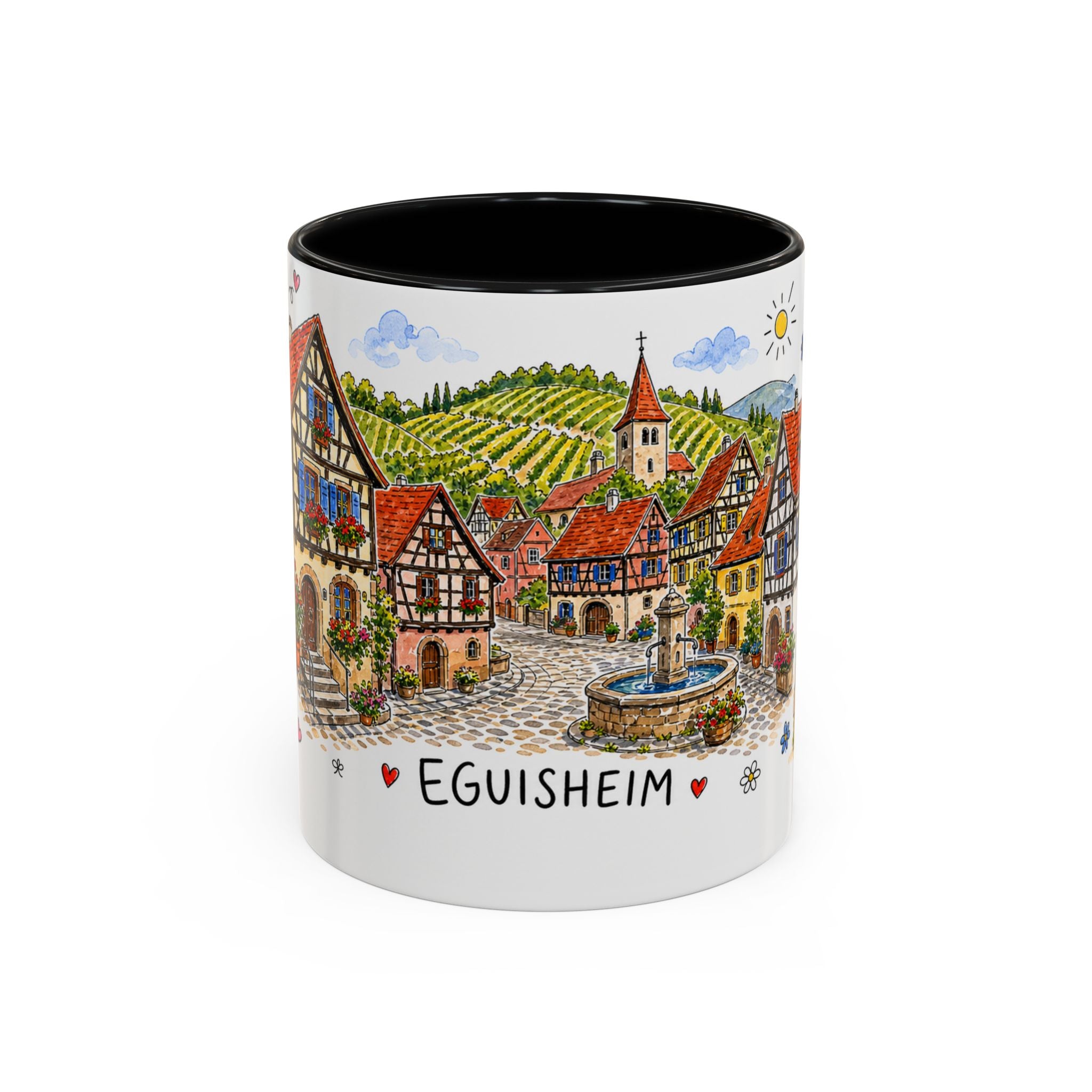 Eguisheim Illustrated Travel Mug | Alsace France Souvenir Accent Coffee Mug | 11oz 15oz Ceramic Cup