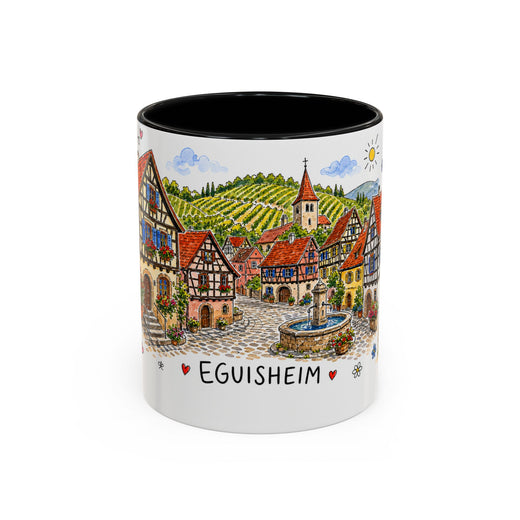 Eguisheim Illustrated Travel Mug | Alsace France Souvenir Accent Coffee Mug | 11oz 15oz Ceramic Cup