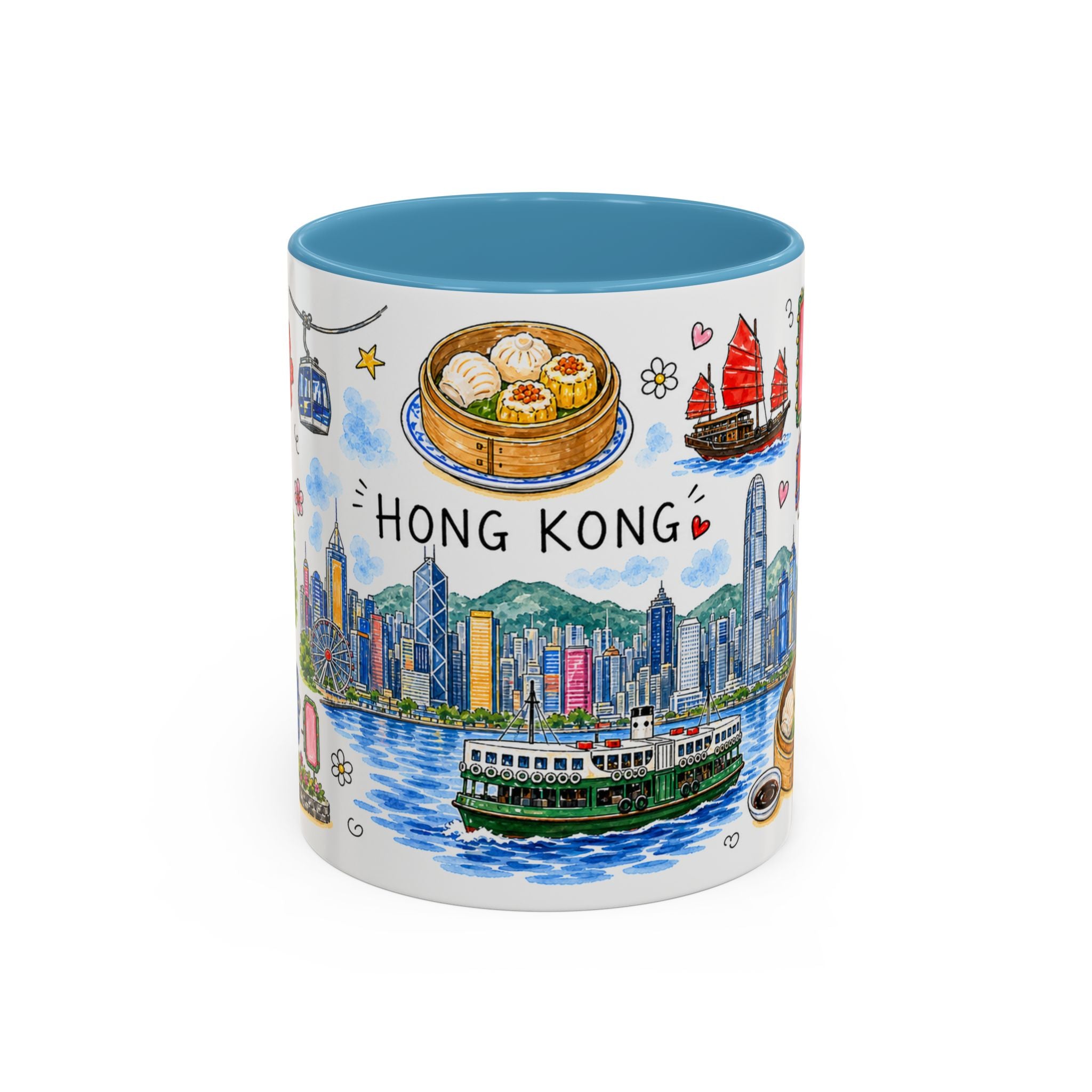 Hong Kong Illustrated Travel Mug | City Souvenir Accent Coffee Mug | 11oz 15oz Ceramic Cup