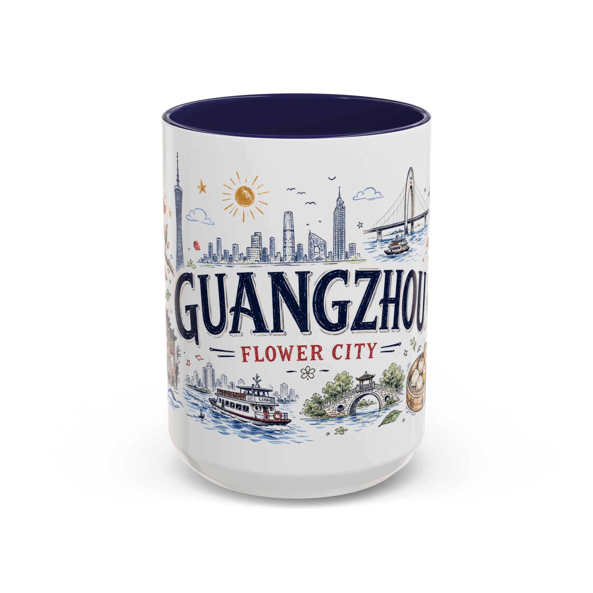 Guangzhou Coffee Mug | China Souvenir Travel Gift | Accent Color Ceramic 11oz 15oz