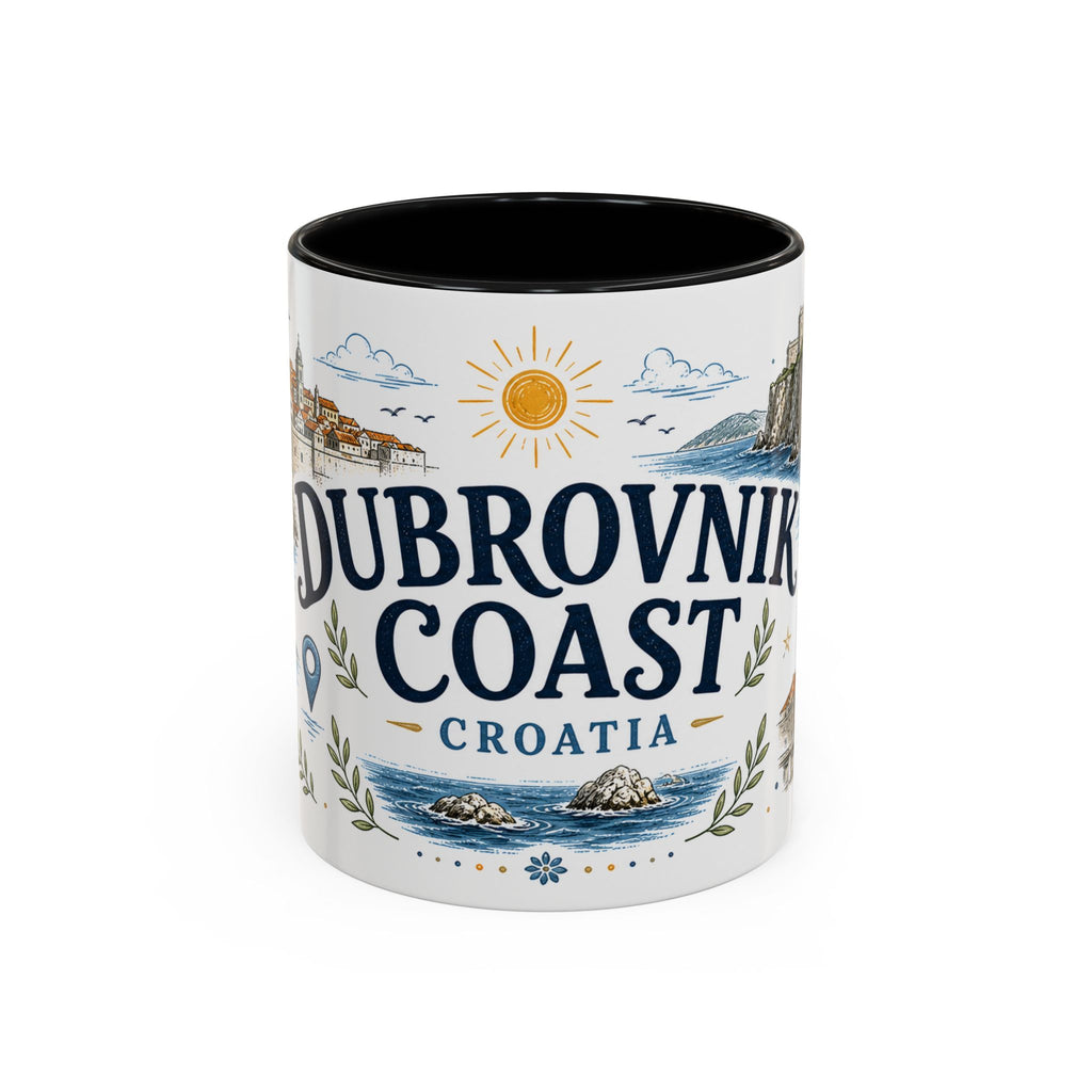 Dubrovnik Coast Coffee Mug | Travel Destination Souvenir Gift | Accent Color Ceramic 11oz 15oz