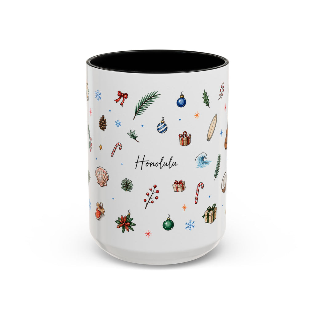 Honolulu Christmas Mug | Watercolor City Souvenir | Ceramic Coffee Cup (11oz 15oz)