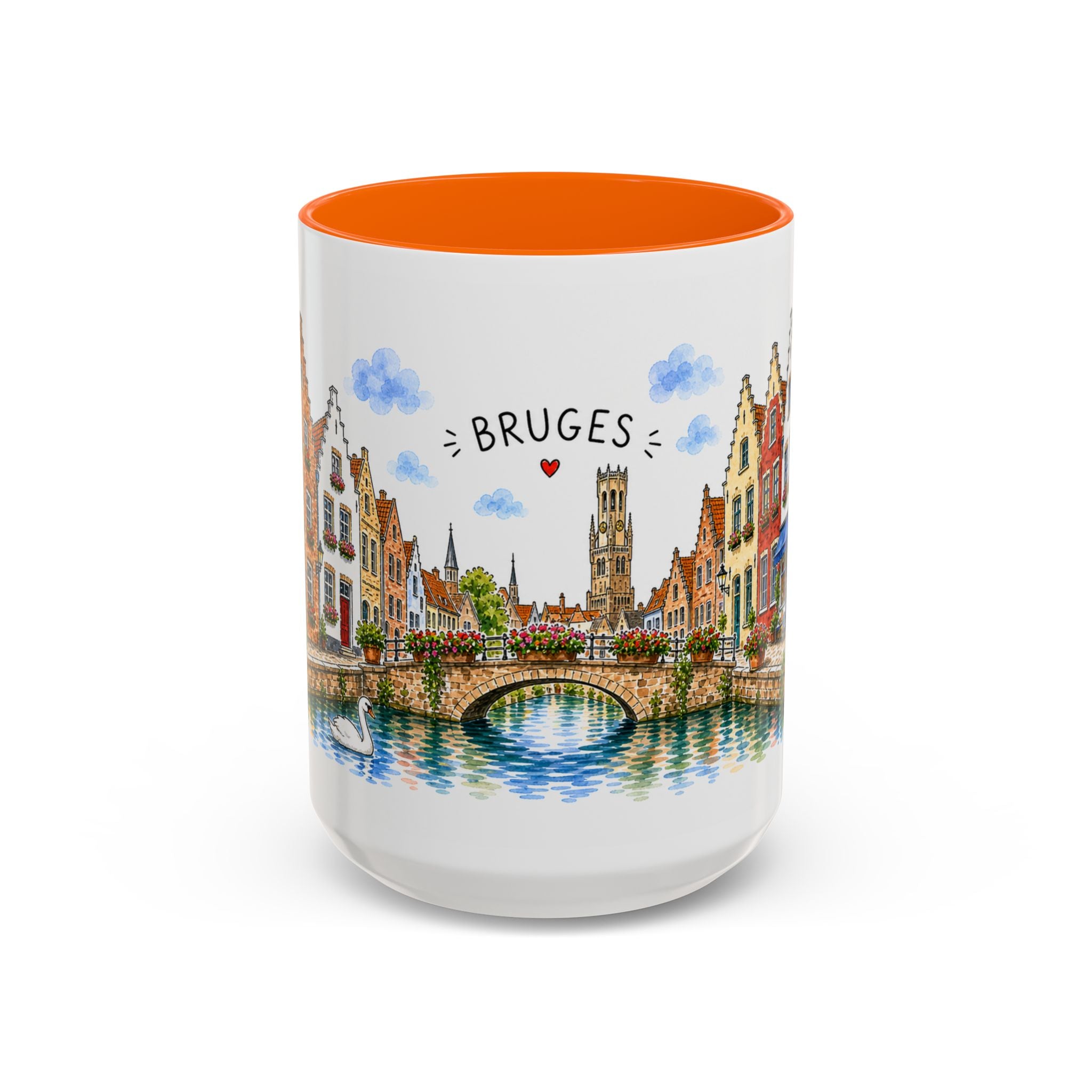 Bruges Illustrated Travel Mug | Belgium Souvenir Accent Coffee Mug | 11oz 15oz Ceramic Cup