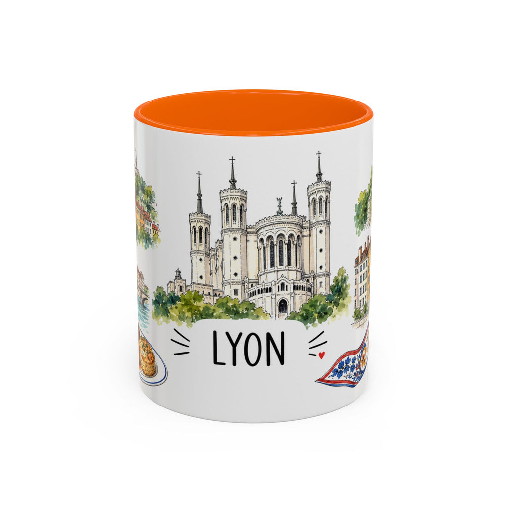 Lyon Illustrated Travel Mug | City Souvenir Accent Coffee Mug | 11oz 15oz Ceramic Cup