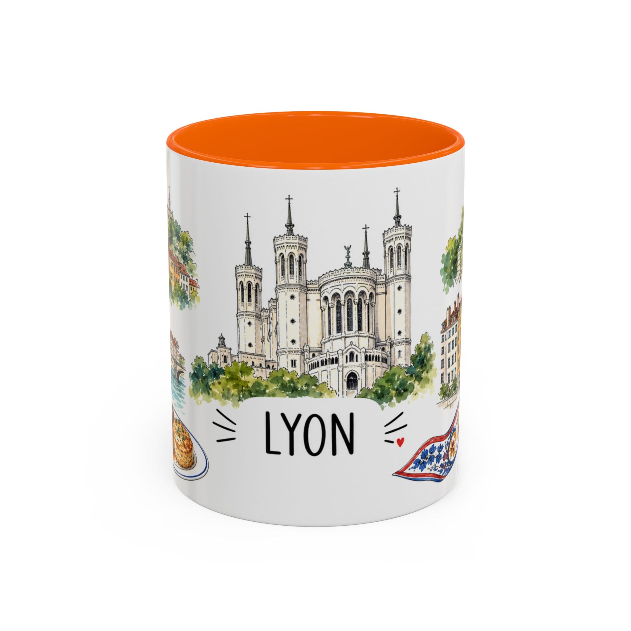 Lyon Illustrated Travel Mug | City Souvenir Accent Coffee Mug | 11oz 15oz Ceramic Cup
