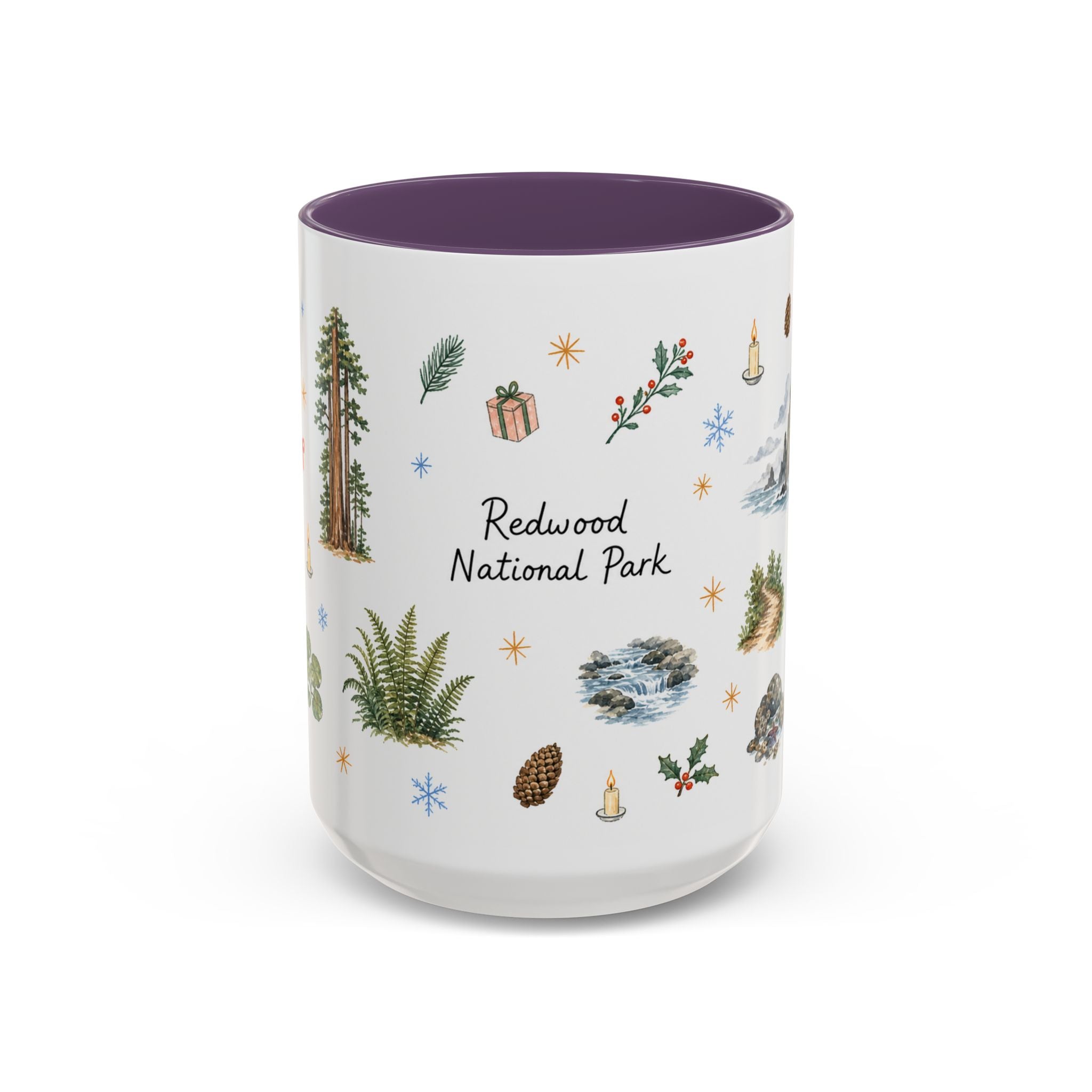 Redwood National Park Christmas Mug | Watercolor Travel Souvenir | Holiday Gift | Accent Ceramic Coffee Cup 11oz 15oz