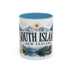 New Zealand South Island Coffee Mug | Travel Destination Souvenir Gift | Accent Color Ceramic 11oz 15oz