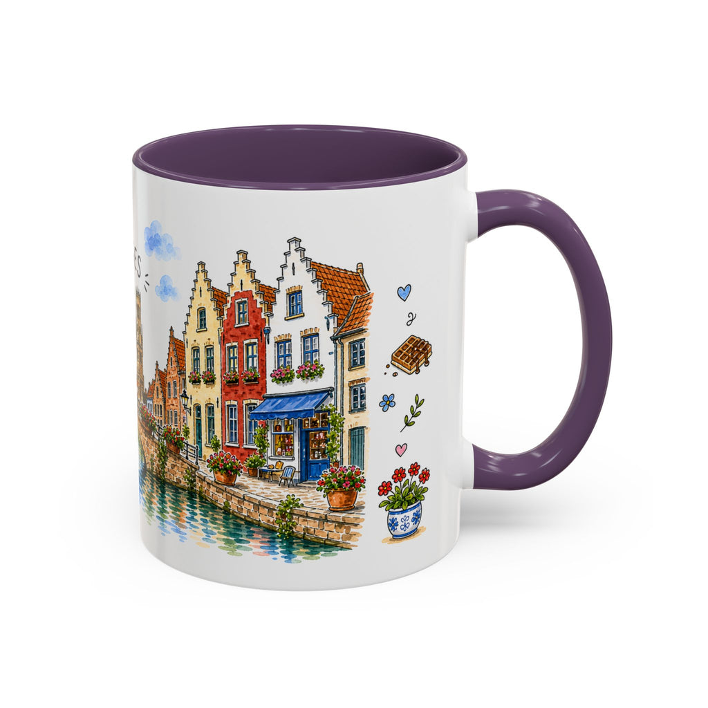 Bruges Illustrated Travel Mug | Belgium Souvenir Accent Coffee Mug | 11oz 15oz Ceramic Cup