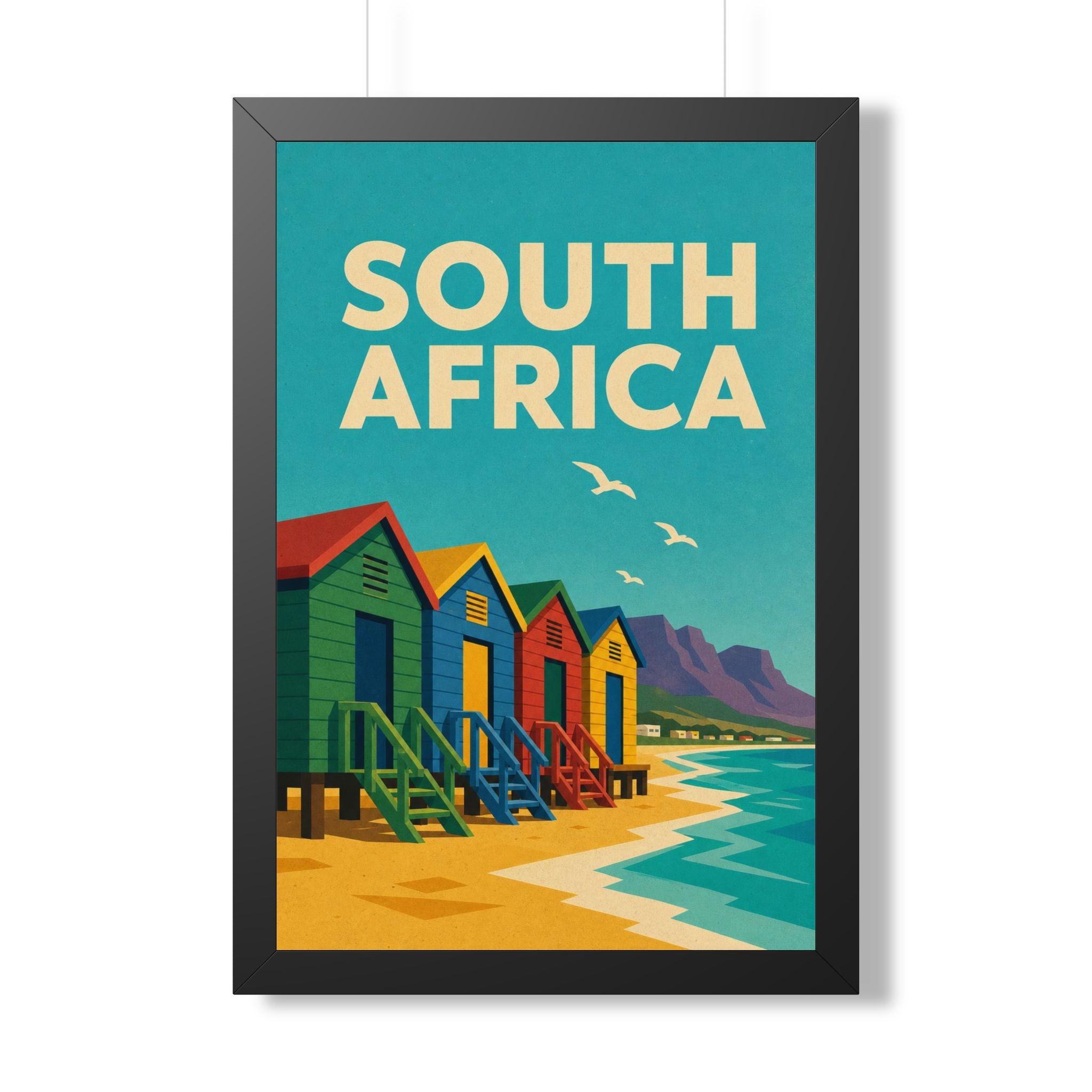 South Africa Beach South Africa Framed Poster | Vintage Travel Wall Art | Black Walnut White Frame | 16x24 20x30