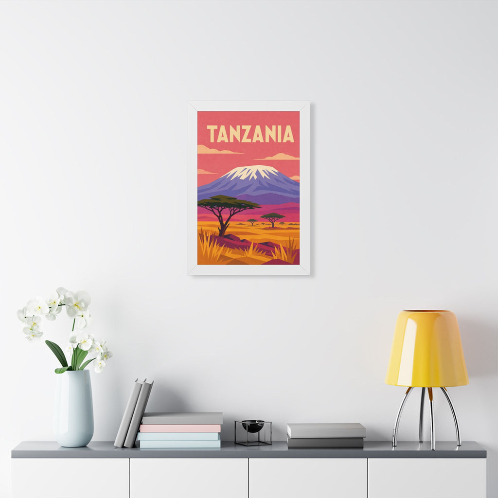 Tanzania Kilimanjaro Tanzania Framed Poster | Vintage Travel Wall Art | Black Walnut White Frame | 16x24 20x30